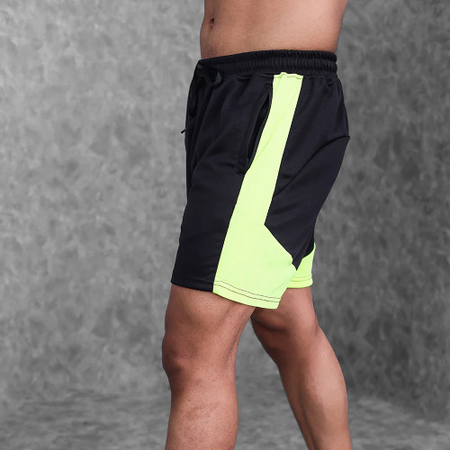 YOUBAN Gym Shorts Two-tone Breathable Drawstring Training Shorts with Zipper Pocket
