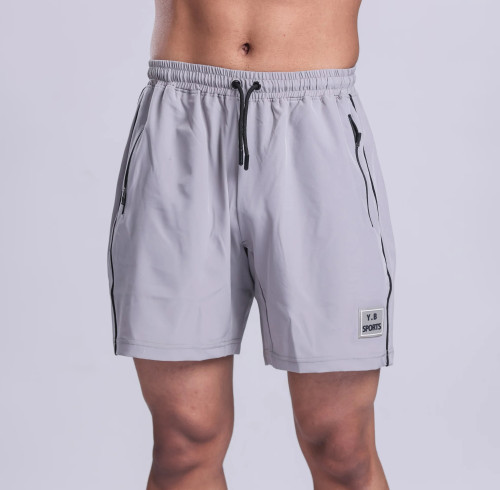 Silicone Patch Logo Men's Gym Shorts with Zipper Pockets