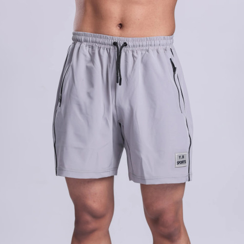 Silicone Patch Logo Men's Gym Shorts with Zipper Pockets