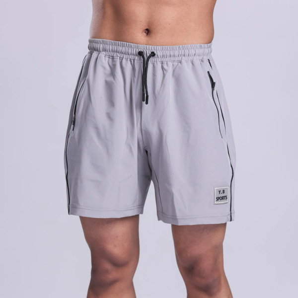Silicone Patch Logo Men's Gym Shorts with Zipper Pockets