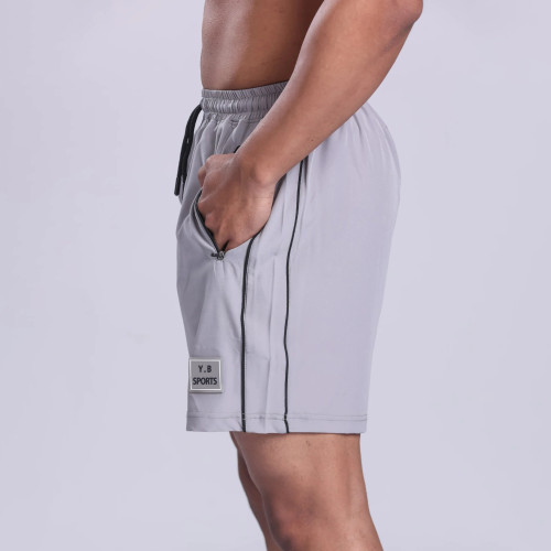 Silicone Patch Logo Men's Gym Shorts with Zipper Pockets