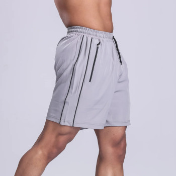 Silicone Patch Logo Men's Gym Shorts with Zipper Pockets