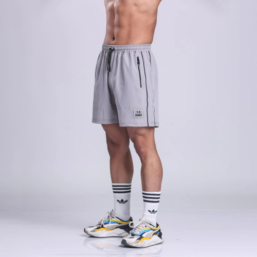 Silicone Patch Logo Men's Gym Shorts with Zipper Pockets