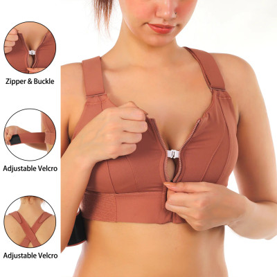High Impact Front Closure Zipper Sports Bra with Adjustable Waistband and Shoulder Straps