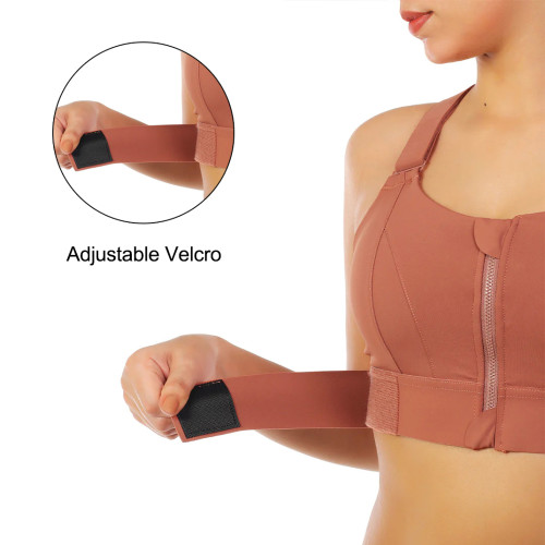 High Impact Front Closure Zipper Sports Bra with Adjustable Waistband and Shoulder Straps