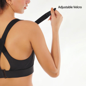 High Impact Front Closure Zipper Sports Bra with Adjustable Waistband and Shoulder Straps - Black
