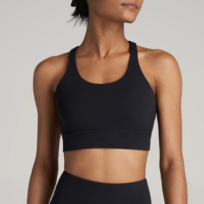 Custom Logo U-shaped Crisscross Back Compression Black Sports Bra