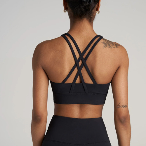 Custom Logo U-shaped Crisscross Back Compression Black Sports Bra