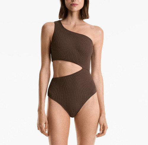 Women Swimwear Suit One Shoulder Rib Asymmetric Trikini