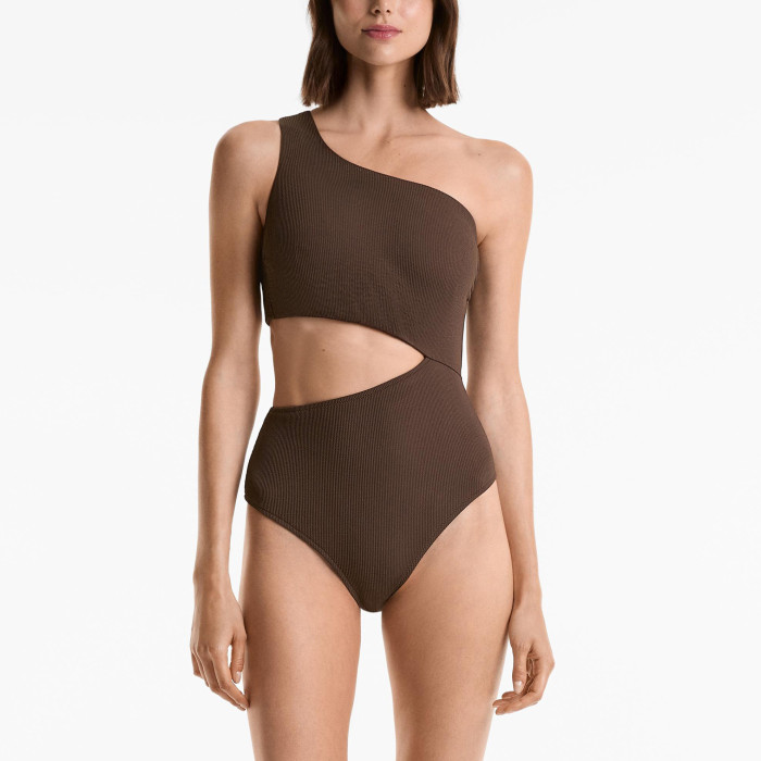 Women Swimwear Suit One Shoulder Rib Asymmetric Trikini