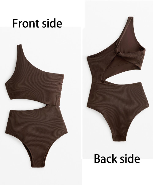 Women Swimwear Suit One Shoulder Rib Asymmetric Trikini