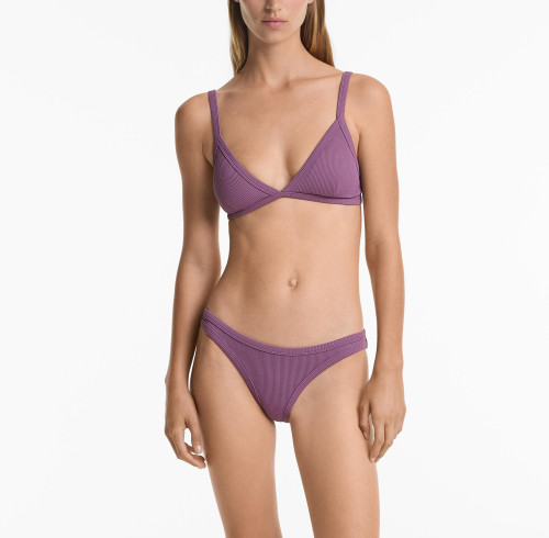 Women Beachwear Swimsuit Rib Bikini Set Briefs Trikini - Purple