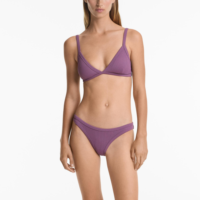 Women Beachwear Swimsuit Rib Bikini Set Briefs Trikini - Purple