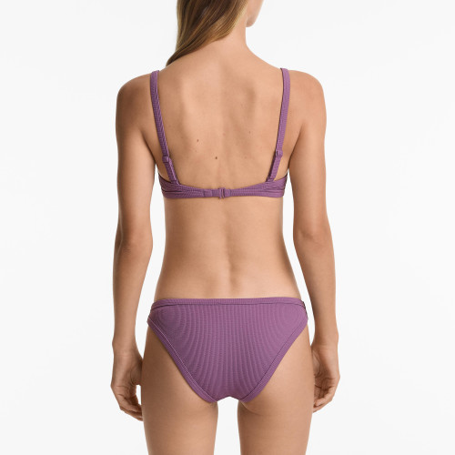 Women Beachwear Swimsuit Rib Bikini Set Briefs Trikini - Purple