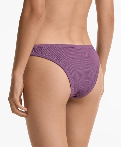 Women Beachwear Swimsuit Rib Bikini Set Briefs Trikini - Purple
