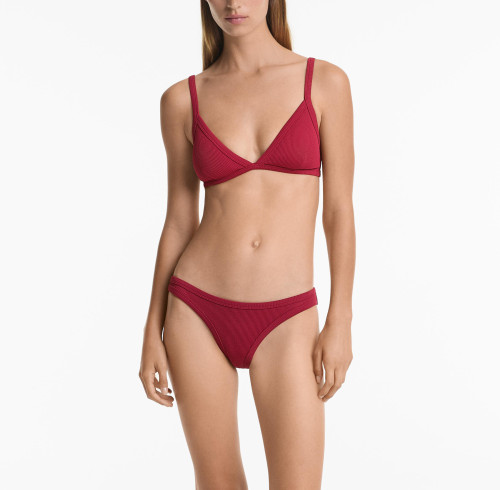 Women Beachwear Swimsuit Rib Bikini Set Briefs Trikini - Red