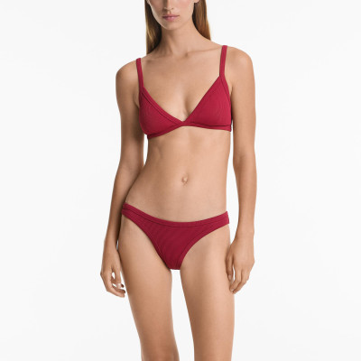 Women Beachwear Swimsuit Rib Bikini Set Briefs Trikini - Red