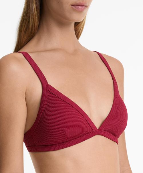 Women Beachwear Swimsuit Rib Bikini Set Briefs Trikini - Red