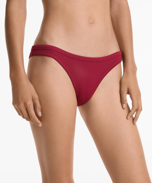 Women Beachwear Swimsuit Rib Bikini Set Briefs Trikini - Red