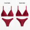 Women Beachwear Swimsuit Rib Bikini Set Briefs Trikini - Red