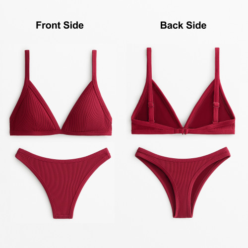 Women Beachwear Swimsuit Rib Bikini Set Briefs Trikini - Red