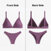 Women Beachwear Swimsuit Rib Bikini Set Briefs Trikini - Purple