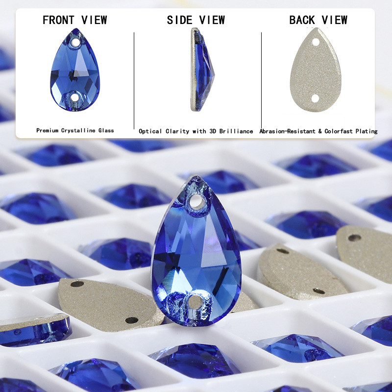 Double hole marquise hand-stitched stone