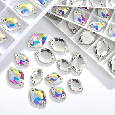 Wholesale Double-Hole Lemon Shape Rhinestones | OEM K9 Flatback Faceted Gems