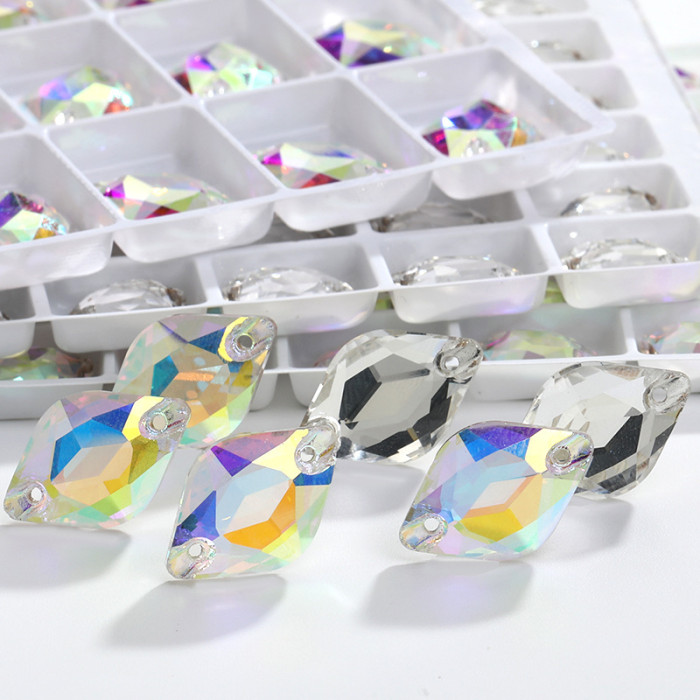 Wholesale Double-Hole Lemon Shape Rhinestones | OEM K9 Flatback Faceted Gems