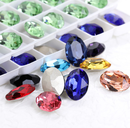 Oval Pointed-Back Glass Diamonds | Industrial Adhesive | Crystal Glass, 3-20mm, Non-Hotfix | for Apparel, Bags, Shoes & Accessories | Bulk & OEM Supply