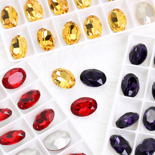 Oval Pointed-Back Glass Diamonds | Industrial Adhesive | Crystal Glass, 3-20mm, Non-Hotfix | for Apparel, Bags, Shoes & Accessories | Bulk & OEM Supply