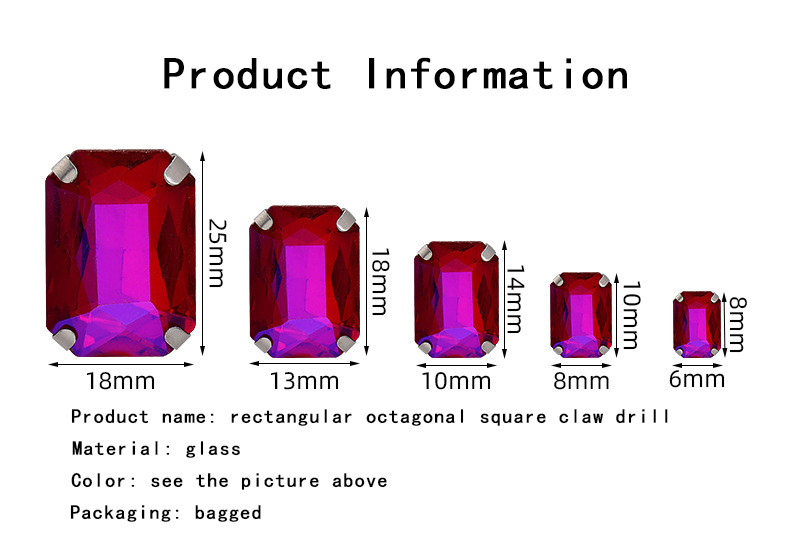 Rectangular Octagonal Prong-Set Rhinestone