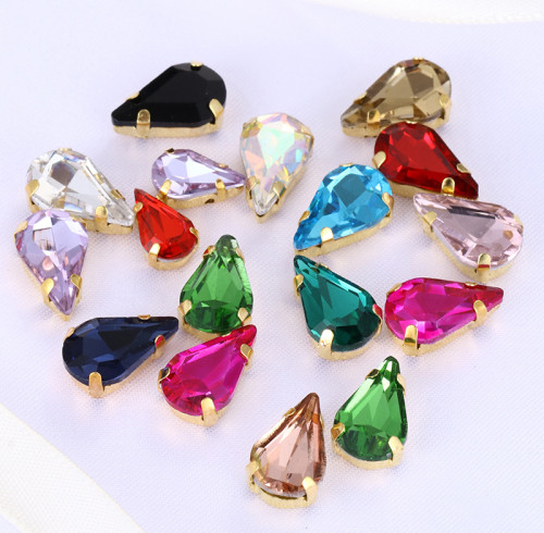 Teardrop Prong Glass Rhinestones | Waterproof & Shatter-Proof | Optical Glass + Zinc Alloy Prongs | Apparel/Bags/DIY | B2B Bulk Customization