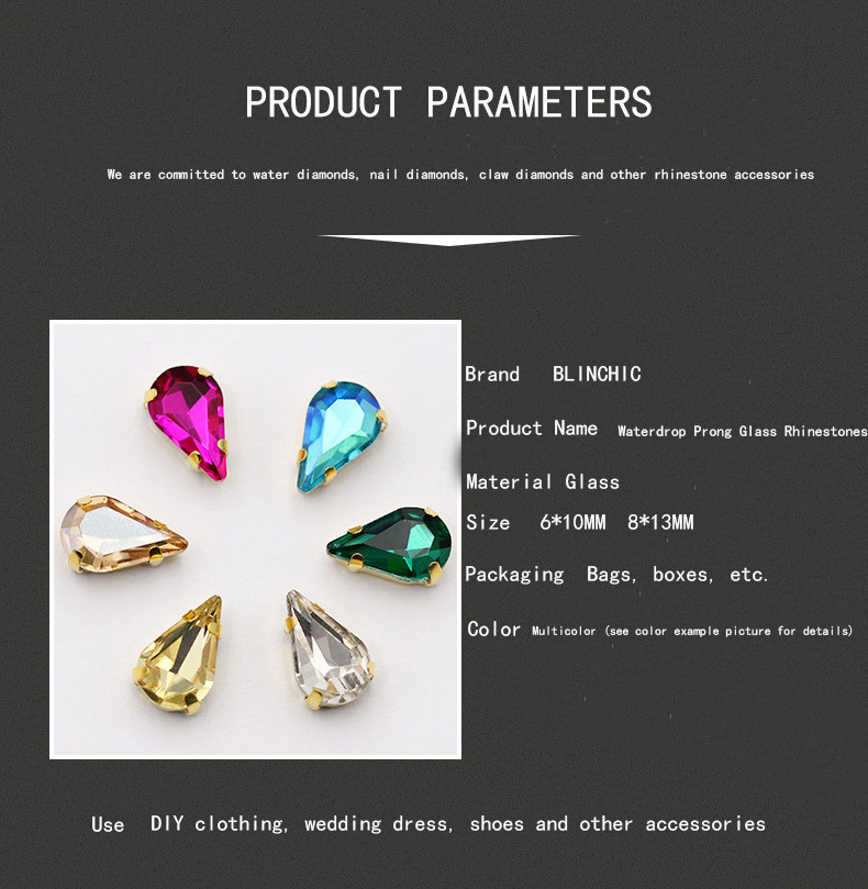 Teardrop Prong Glass Rhinestones