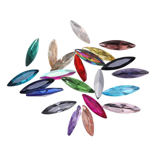 Pointed Back Marquise Crystal Rhinestones | Coated Flatback Gems | for Nail Art, Fashion, DIY Crafts (4*15mm)