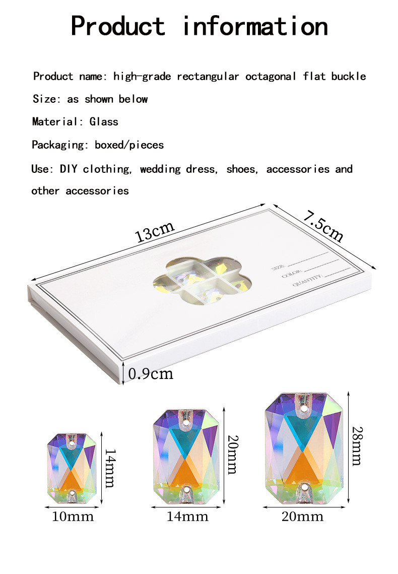 Rectangular octagon double hole flatback rhinestones