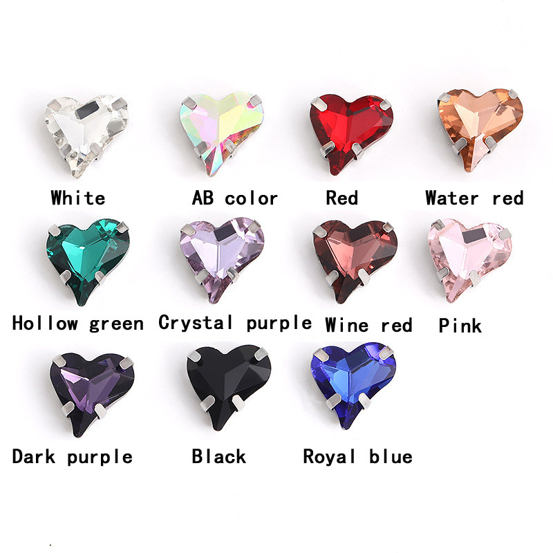 Heart-Shaped Crystal Rhinestones with White Gold Prong Setting