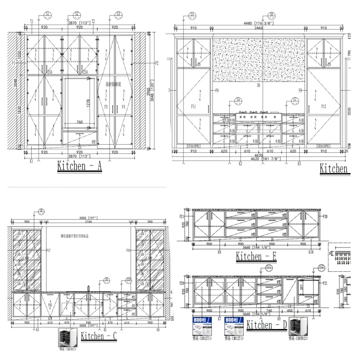 High-End Traditional Customzation Kitchen Cabinet CAD Drawing