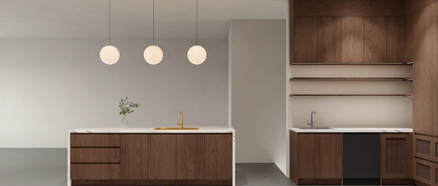 High-End Modern Walnut Timber Customzation Kitchen Cabinet-3D Rendering