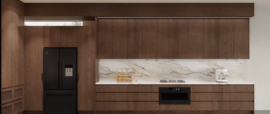 High-End Modern Walnut Timber Customzation Kitchen Cabinet-3D Rendering