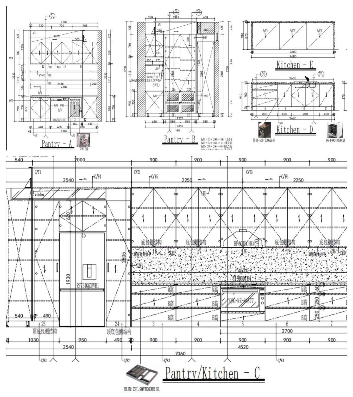 High-End Modern Walnut Timber Customzation Kitchen Cabinet- CAD Drawing