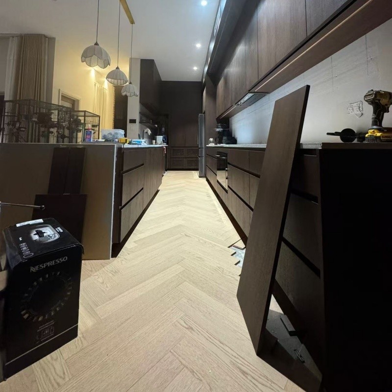 High-End Modern Walnut Timber Customzation Kitchen Cabinet-Installation Display