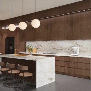 Morden High-End Luxy | Walnut Timber Veneer | Kitchen Cabinets | ODM Customization