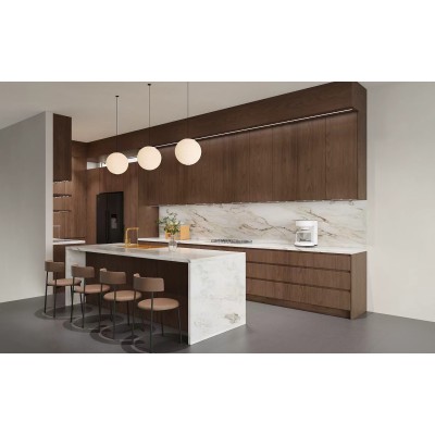 Morden High-End Luxy | Walnut Timber Veneer | Kitchen Cabinets | ODM Customization