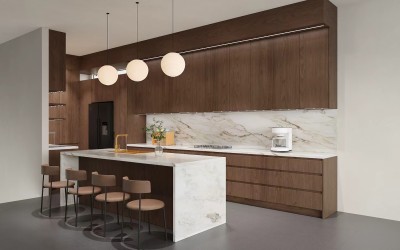Morden High-End Luxy | Walnut Timber Veneer | Kitchen Cabinets | ODM Customization