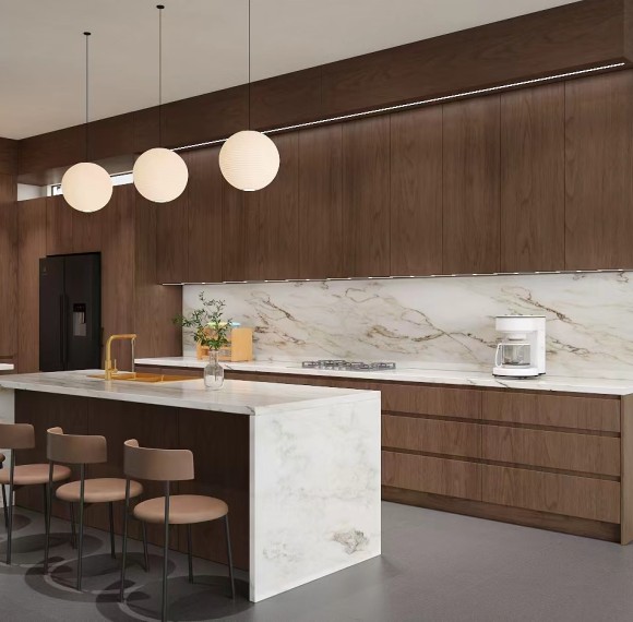 Morden High-End Luxy | Walnut Timber Veneer | Kitchen Cabinets | ODM Customization