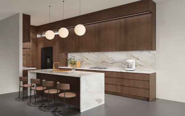 Morden High-End Luxy | Walnut Timber Veneer | Kitchen Cabinets | ODM Customization