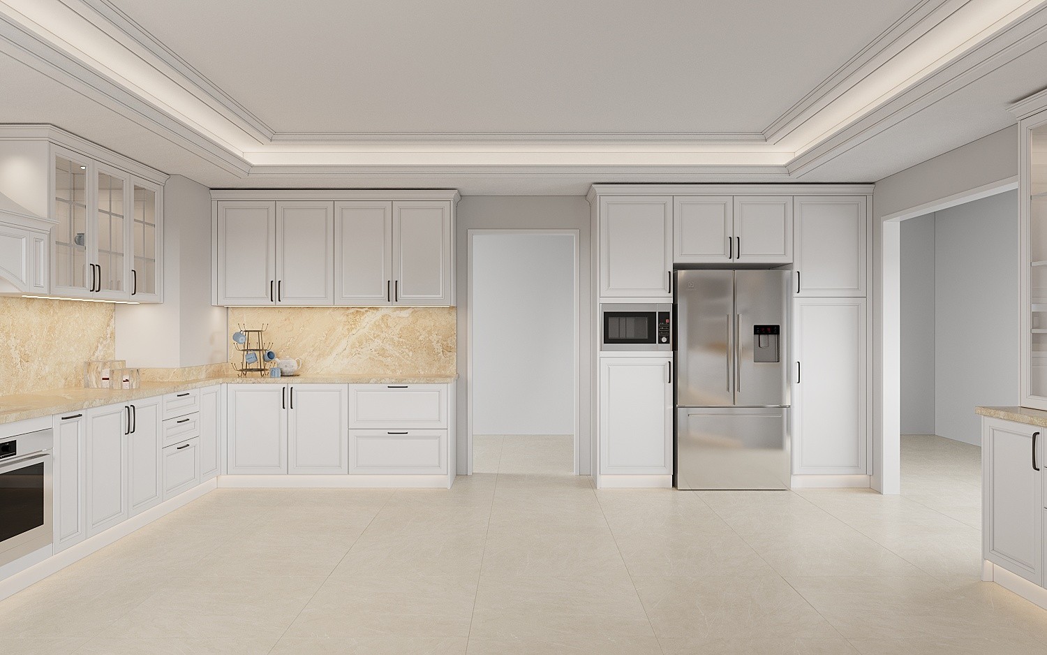 Classic Shaker U-Style Timber Matt Finish Kitchen Cabinets-3D rendering