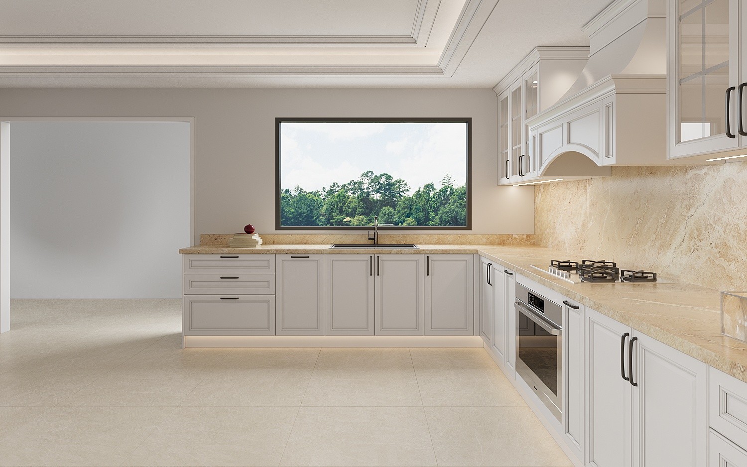 Classic Shaker U-Style Timber Matt Finish Kitchen Cabinets-3D rendering