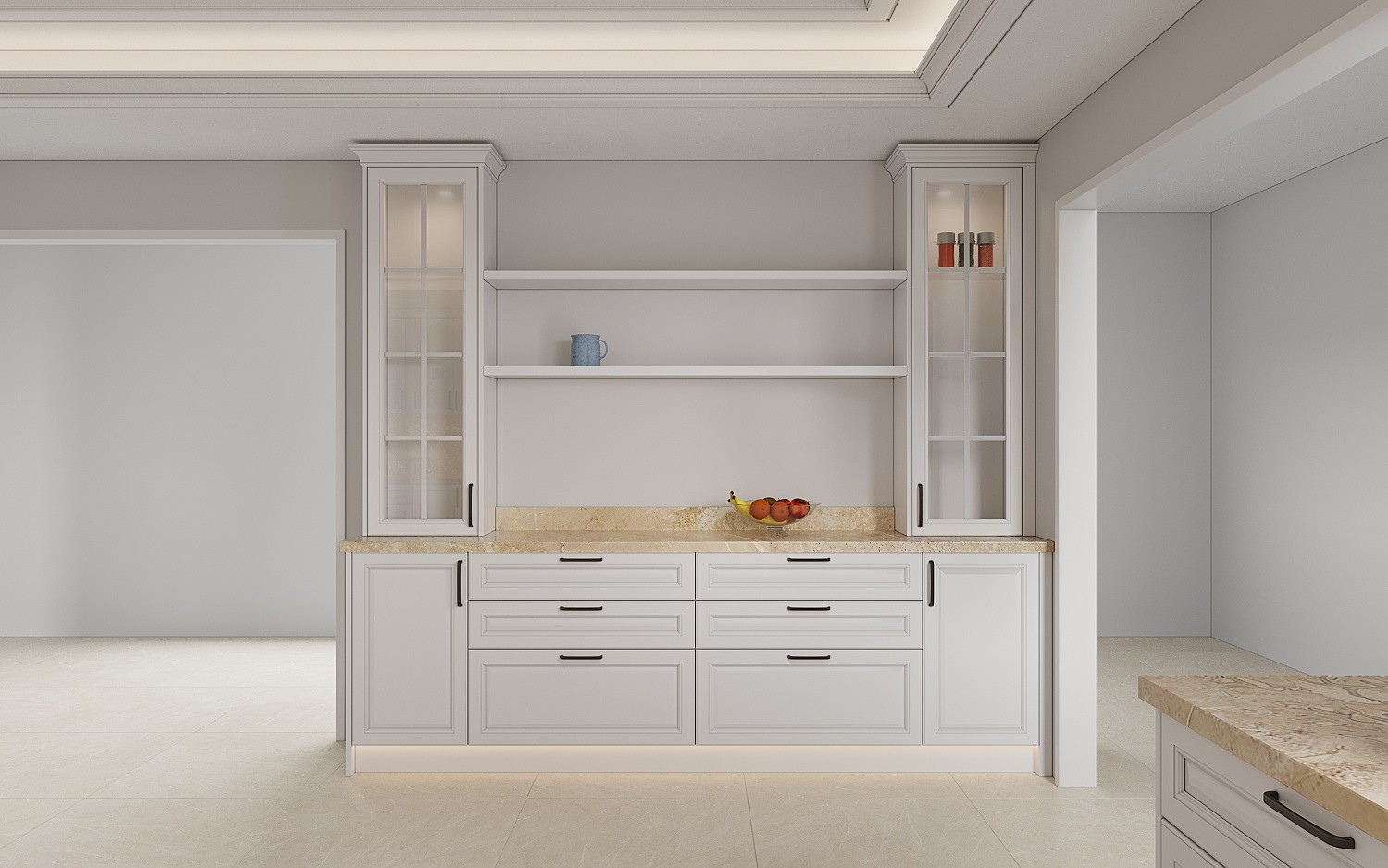 Classic Shaker U-Style Timber Matt Finish Kitchen Cabinets-3D rendering